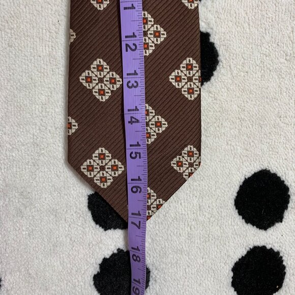 Vintage 60s Polyester Clip On Tie Brown Mod Disco Geometric Retro Wide Necktie - Picture 12 of 13